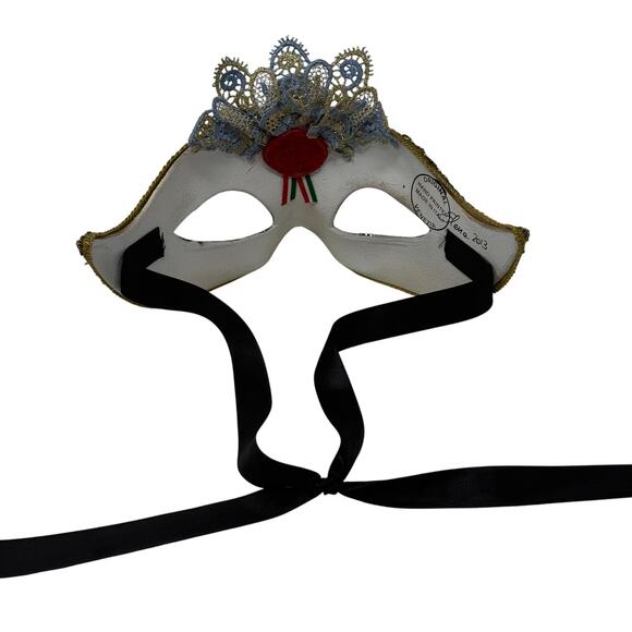La Maschera del Galeone Venetian Mask 2013 Hand Painted Italy Blue Gold Roses - Picture 3 of 9